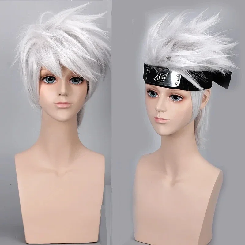 Anime Cosplay Naruto - 短い耐熱合成かつら,アニメのコスプレ衣装,耐熱髪,はたけカカシ,銀と白