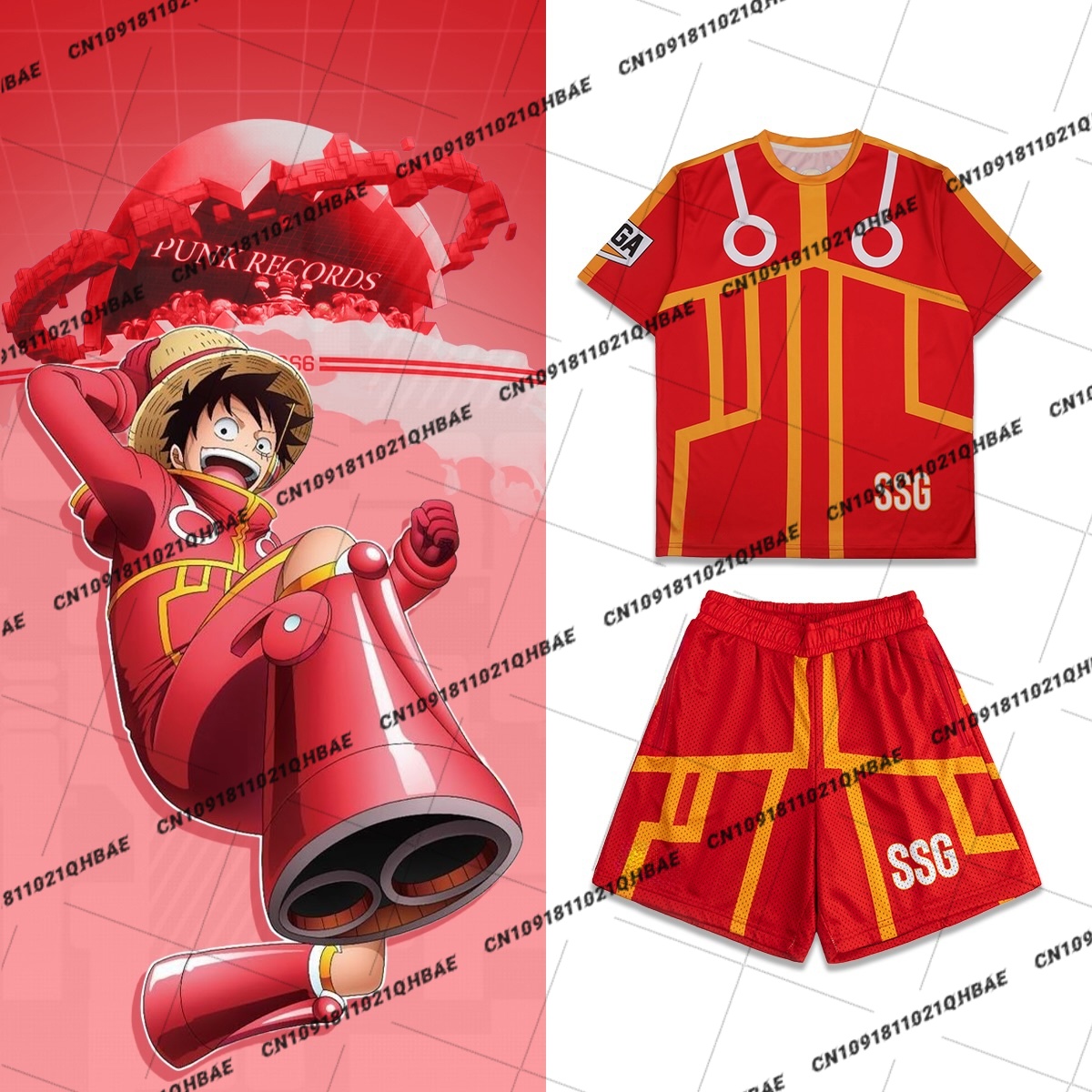 Anime Cosplay Luffy - 新しいエッグヘッド島モンキー D. ルフィアニメ愛好家コスプレ衣装男性ファッションレジャースポーツセット特大 Tシャツショーツセット