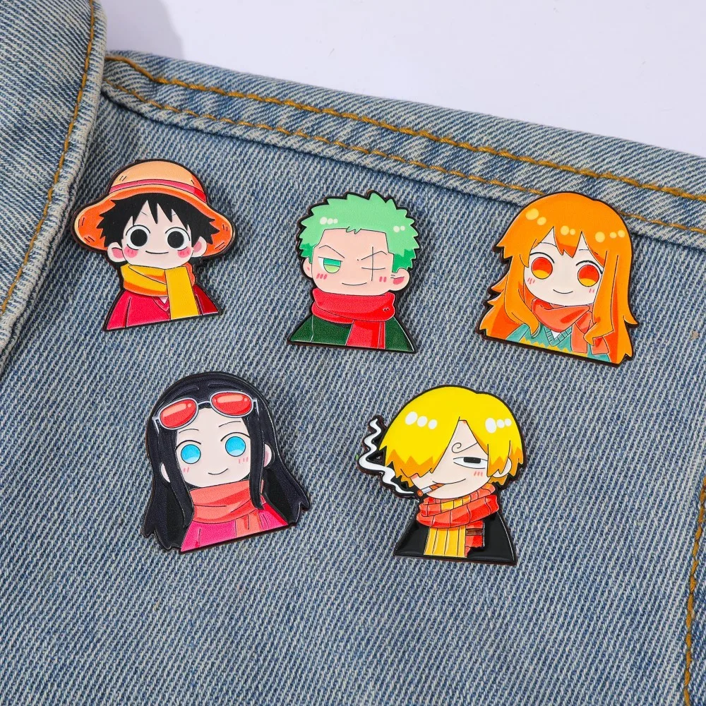 Anime Cosplay Luffy - 5個入り 可愛いアニメ漫画ブローチ 面白いナミ ルフィ ゾロ エナメルピン