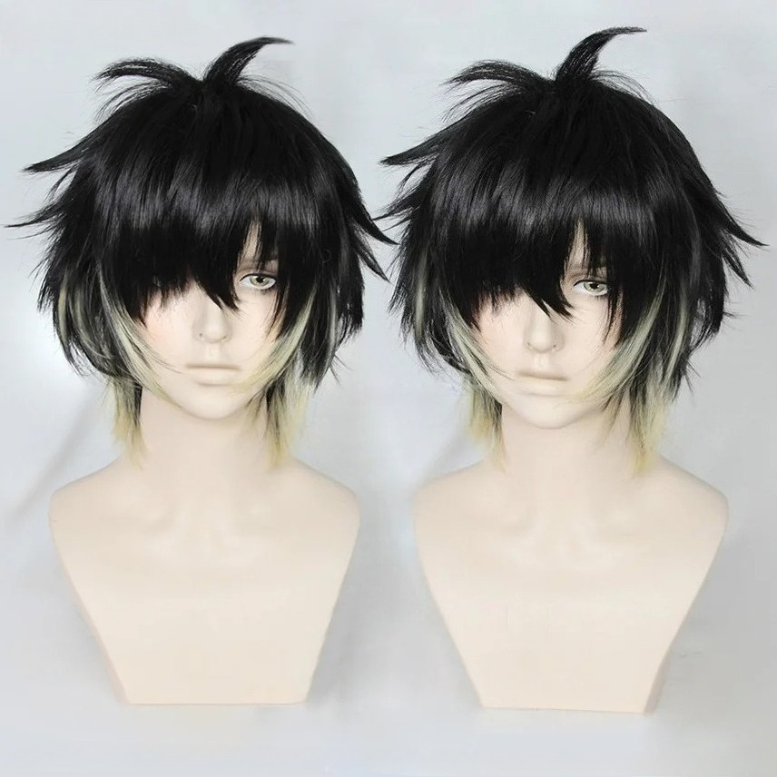 Anime Cosplay Eyes - アイパッチ耐熱ヘアハロウィンパーティーウィッグアニメトワ合成男性ショート黒黄色コスプレアニメウィッグ