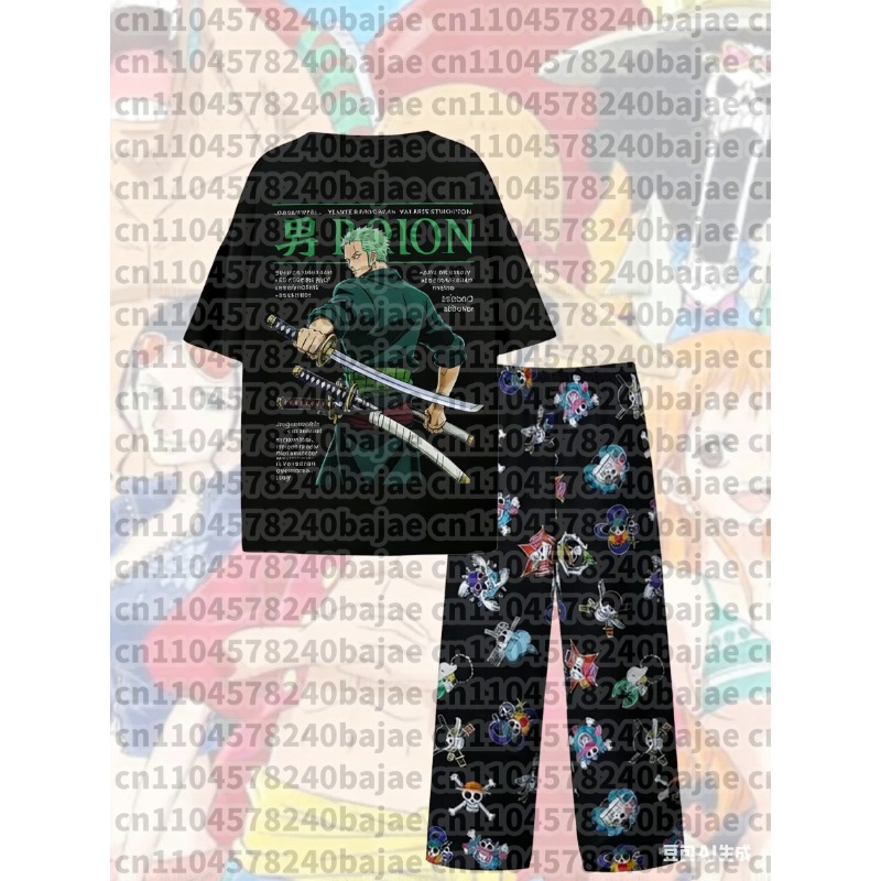 Anime Cosplay Luffy - 2026年新作 ワンピース モンキー・D・ルフィ 麦わら帽子プリント パジャマセット Tシャツ＆パンツ