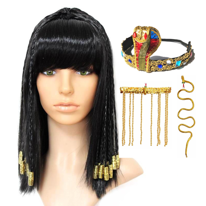 Egypt Cosplay Anime - Cleopatra-ウィッグ,ウィッグ,コスプレ衣装,ゴールドビーズ,ハロウィンパーティーの装飾