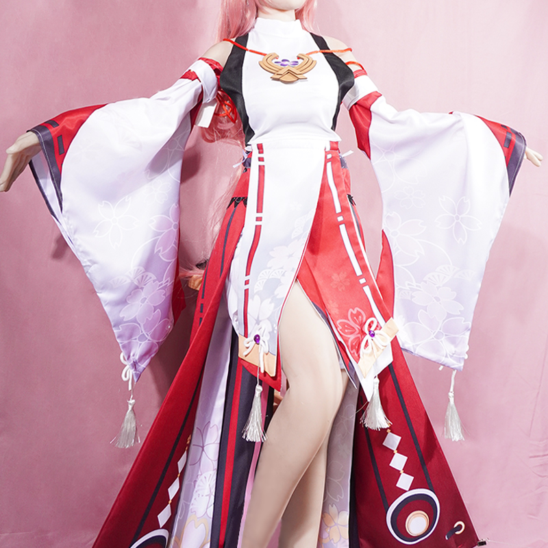 Cosplay Anime Yae Miko - 夜叉侍のコスプレ衣装、制服、ウィッグ、アニメ風、中国風、ハロウィーン衣装、女性向け、ゲーム用。