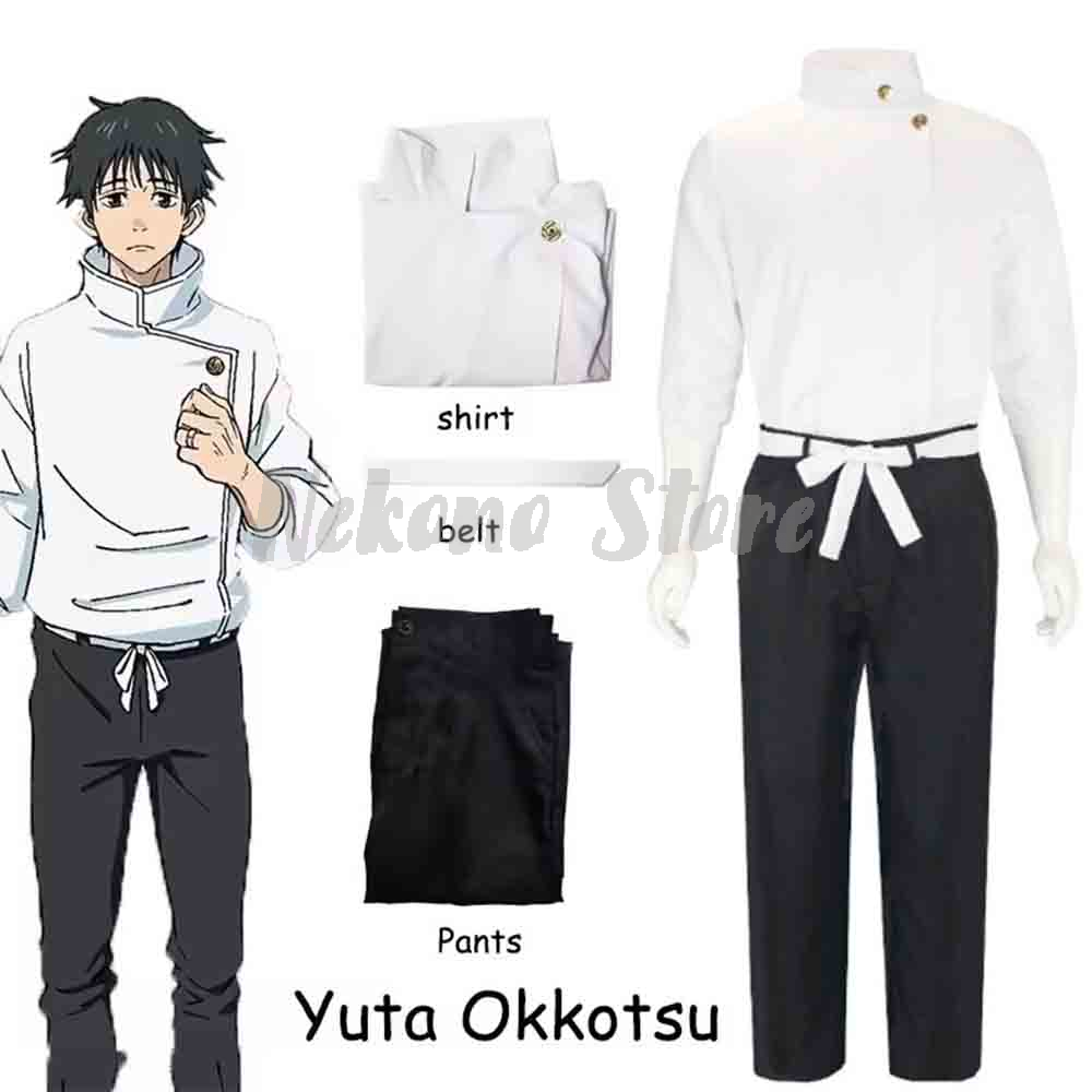 Anime Cosplay Jujutsu Kaisen - 熱い販売ゆうたおっこつコスプレ衣装呪術廻戦フルセットトップス + パンツ + ベルト男性女性ハロウィンパーティー制服