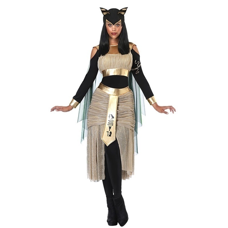 Egypt Cosplay Anime - 古代エジプトの神話猫ゴッドバステットコスプレコスチューム、女性用、ハロウィーンcleopatraファンシードレス、戦争、仮面舞踏会、大人