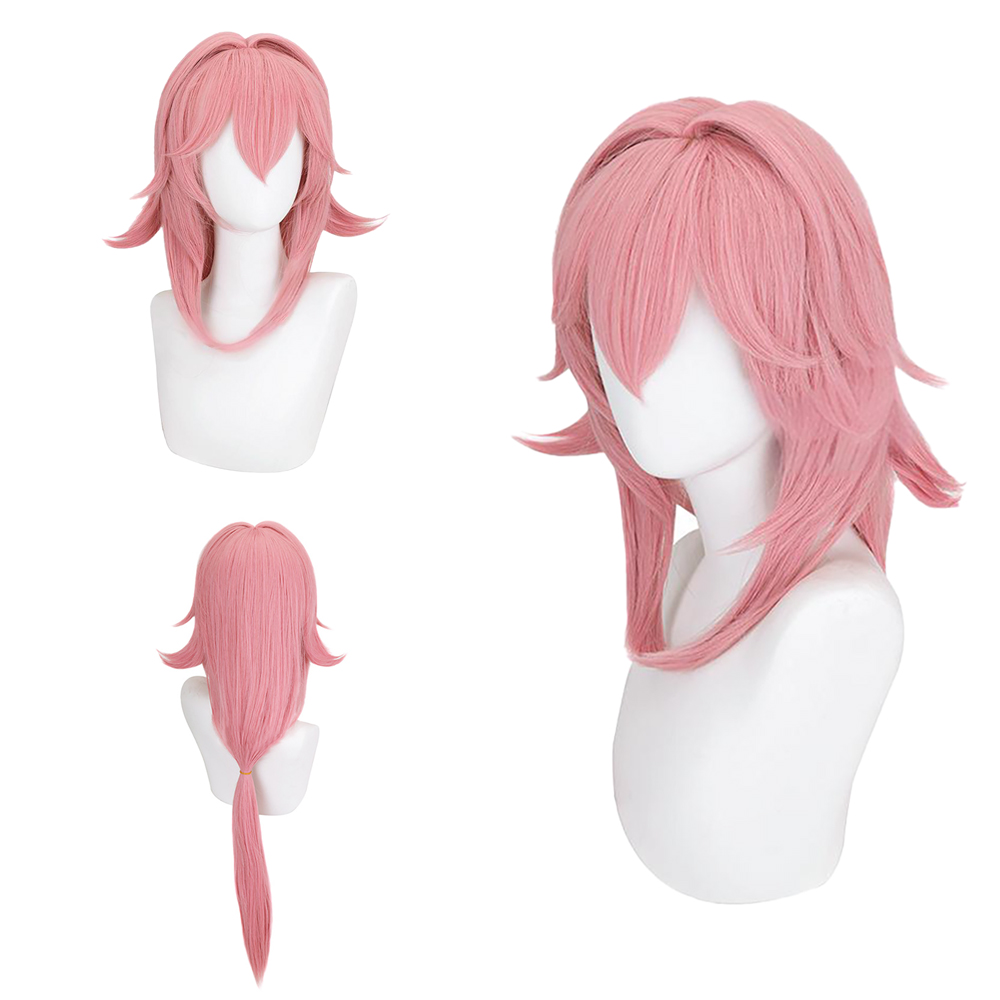 八重巫女 1:1 レプリカコスプレウィッグ 模擬頭皮 ピンク - Cosplay Anime Yae Miko のレビューと価格