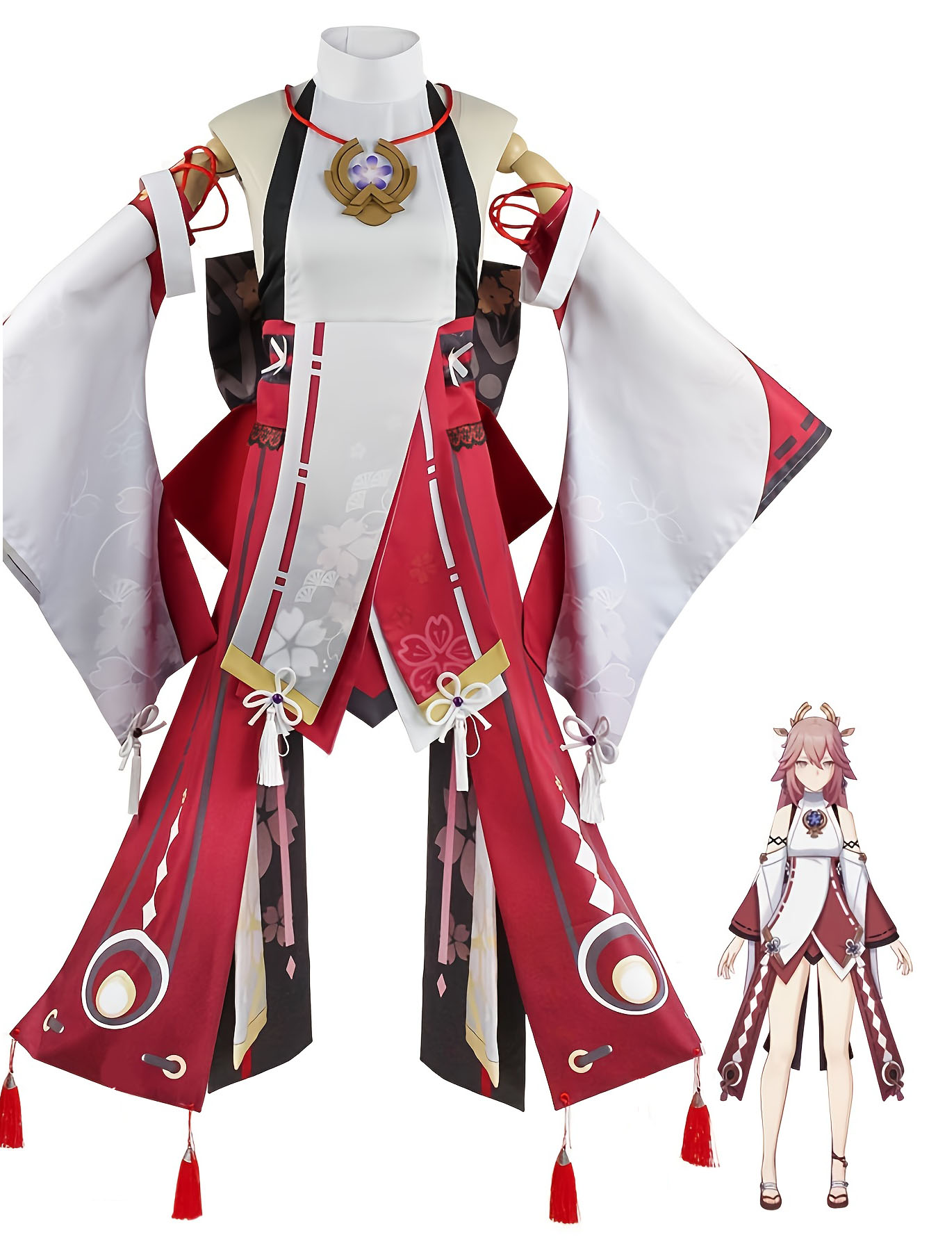 原神インパクト八重巫女コスプレフルセットピンクウィッグ付きグ - Cosplay Anime Yae Miko のレビューと価格