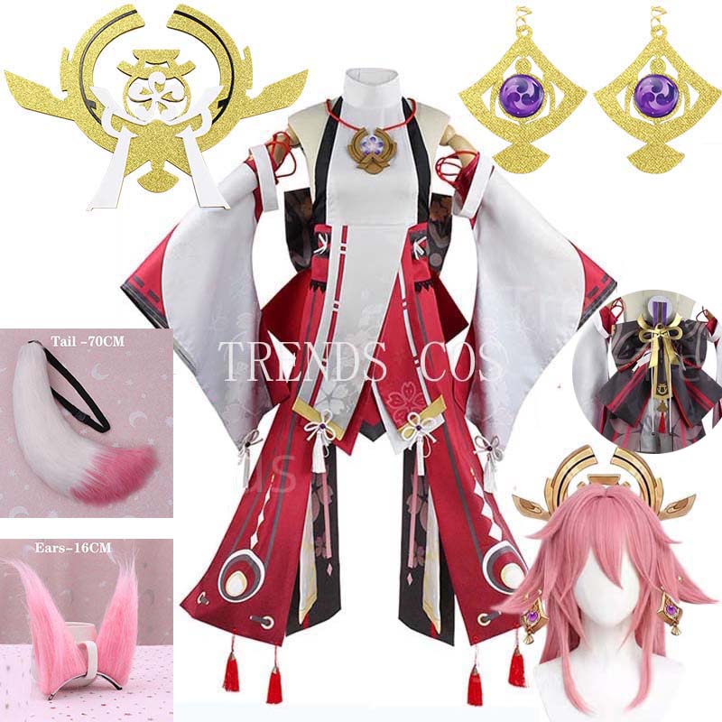Yae miko-コスプレ衣装ウィッグ,ウィッグコスプレセッ - Cosplay Anime Yae Miko のレビューと価格